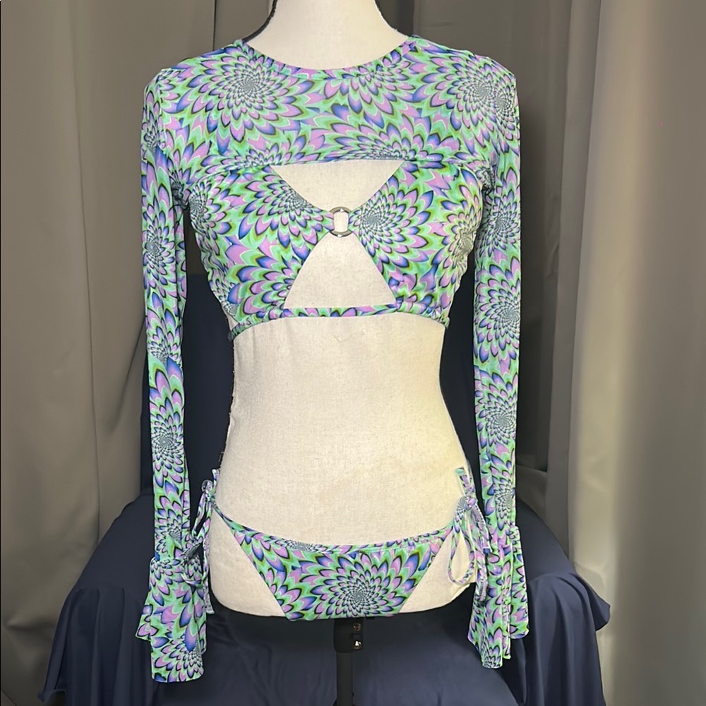 OPTICAL FLOWER RETRO BIKINI SET